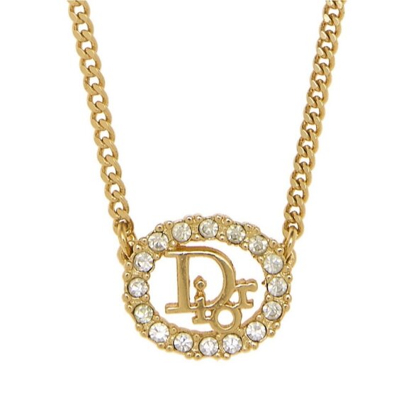 Authentic Christian Dior Vintage Rhinestone Crystal Round Necklace Gold Plated - Picture 1 of 10